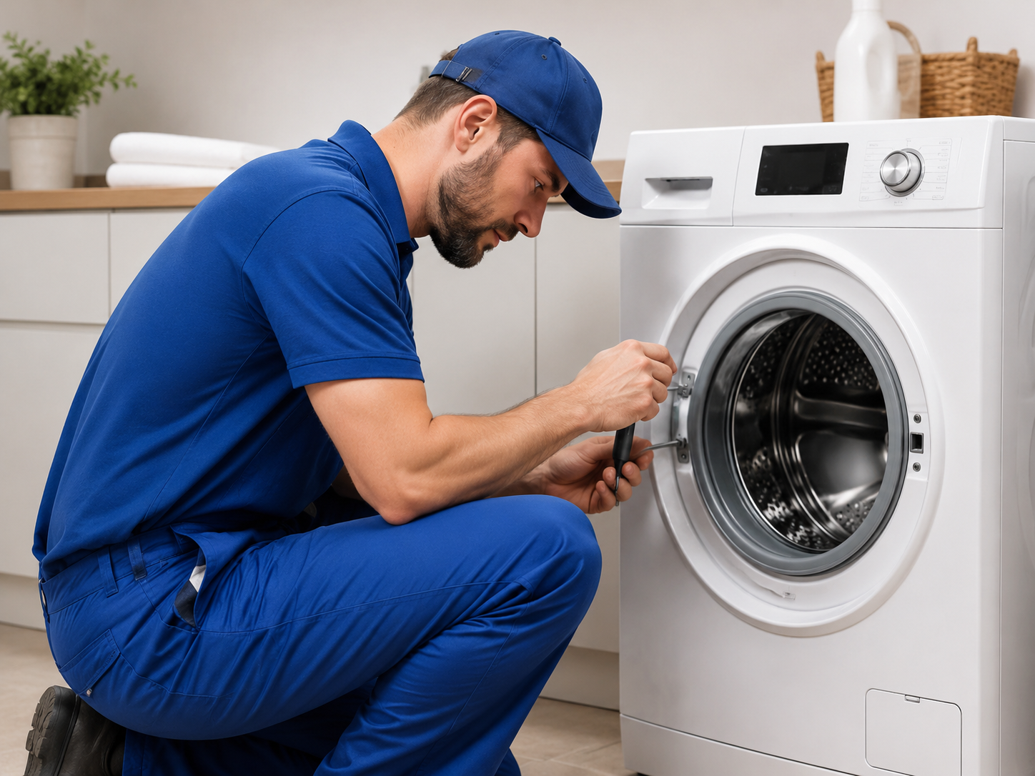 Técnico consertando máquina